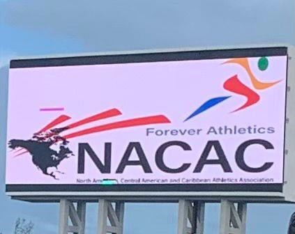 The NACAC logo on the Jumbotron at the BAAA Nationals