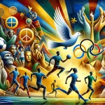 A vibrant and symbolic AI generated illustration showing diverse athletes engaged in various sports