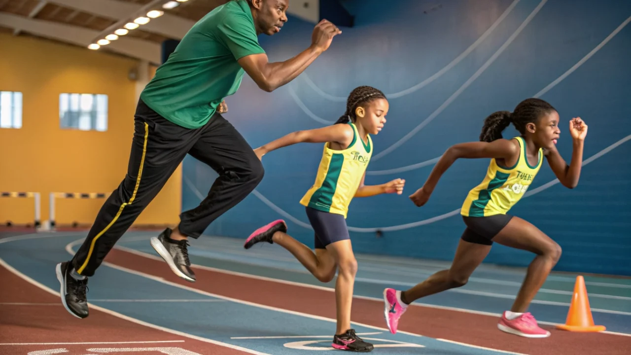 primary school children racing on a track